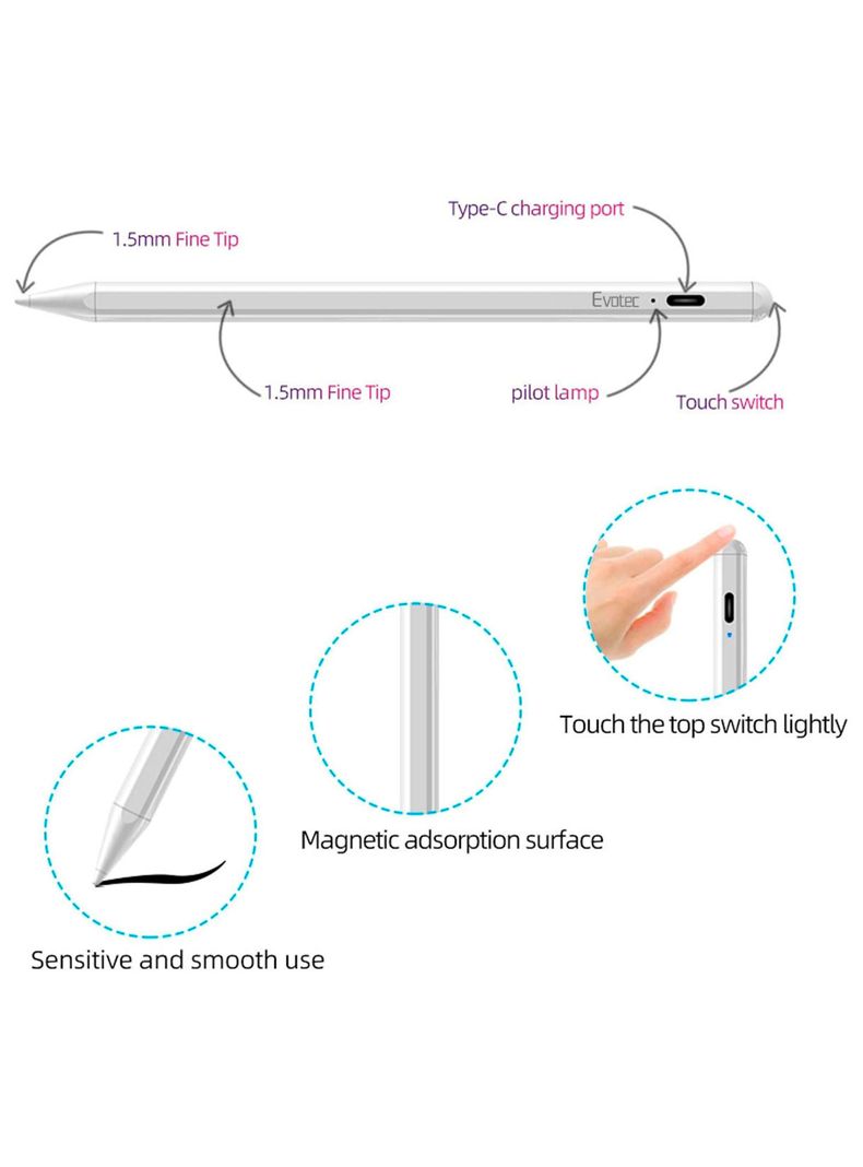 Lapiz Pencil Para iPad Carga Inalámbrica Rechazo De Palma-2