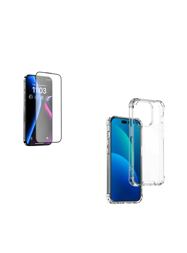 Carcasa Transparente Lamina de Vidrio Para iPhone 15 Plus-0