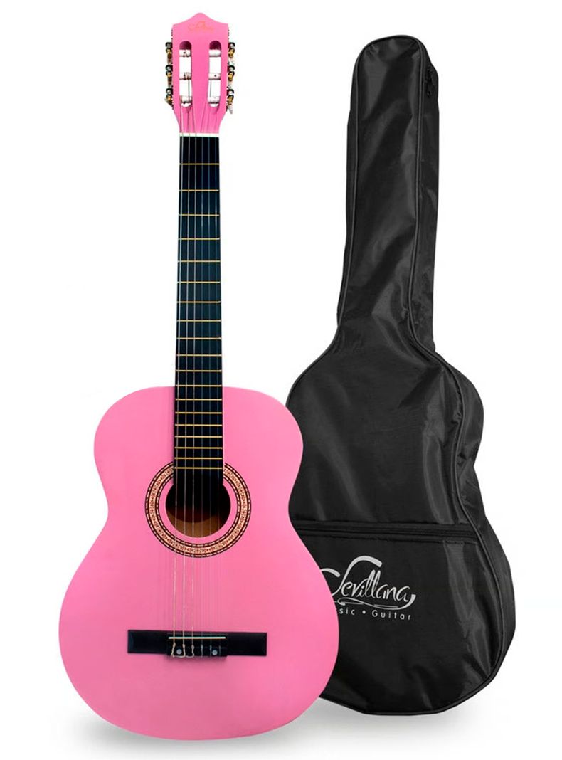 Guitarra Clasica Funda 39 Pulgadas Sevillana Rosa Rosado