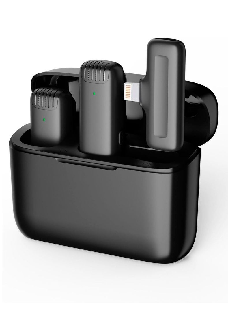 Kit 2 Microfonos Inalambrico Estuche Compatible Con iPhone Negro