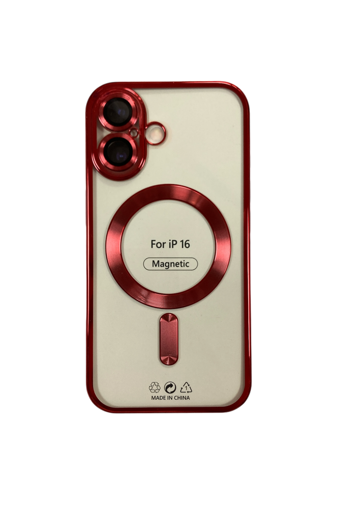 Carcasa Funda Para iPhone 16 Plus Magsafe Metalizada Rojo-0