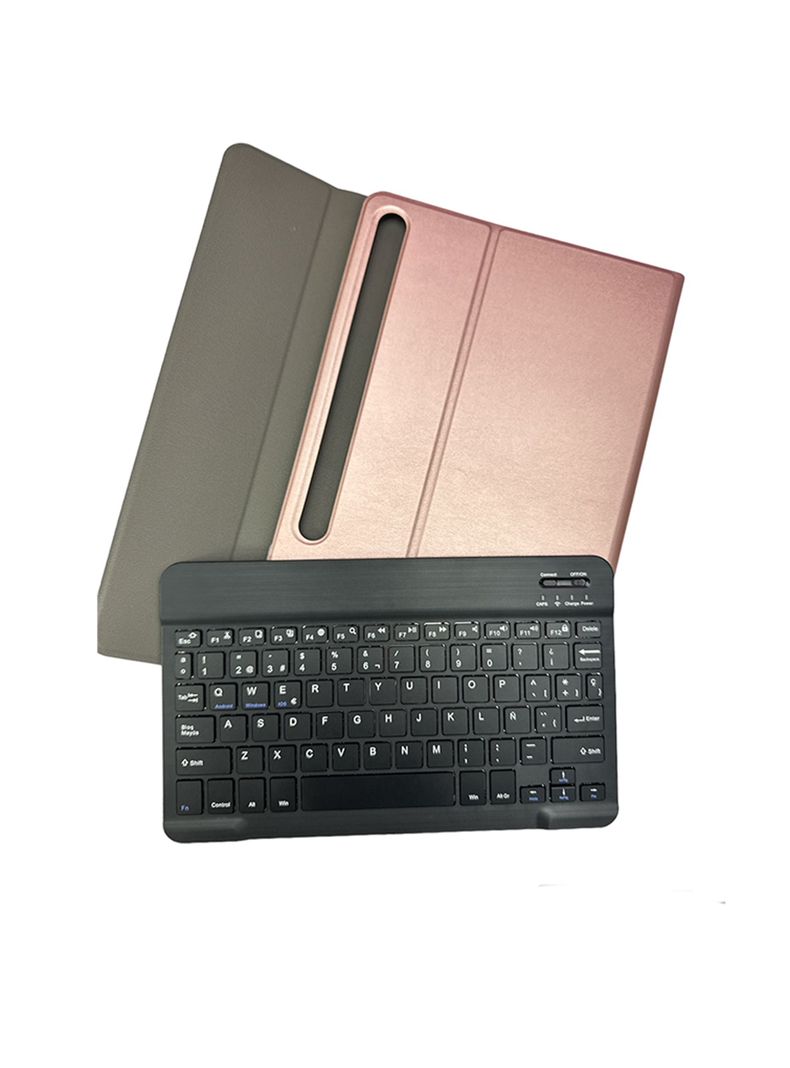 Funda Con Teclado Con Ñ Para Samsung Galaxy Tab S8 Ultra Rosa-3