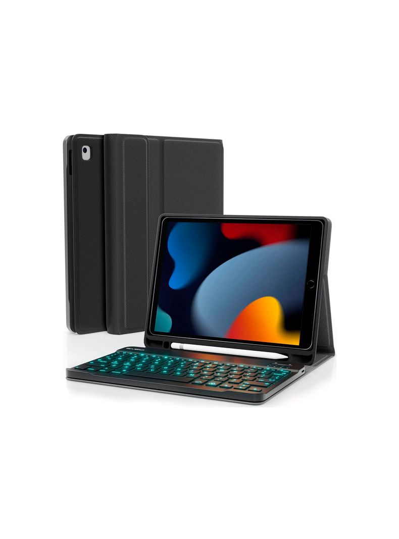 Funda Con Teclado Para iPad 10.2 7 8 9 Con Ranura Lapiz Negro-0