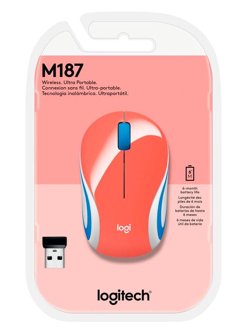 Mouse Optico Inalambrico Logitech M187 Naranja-3