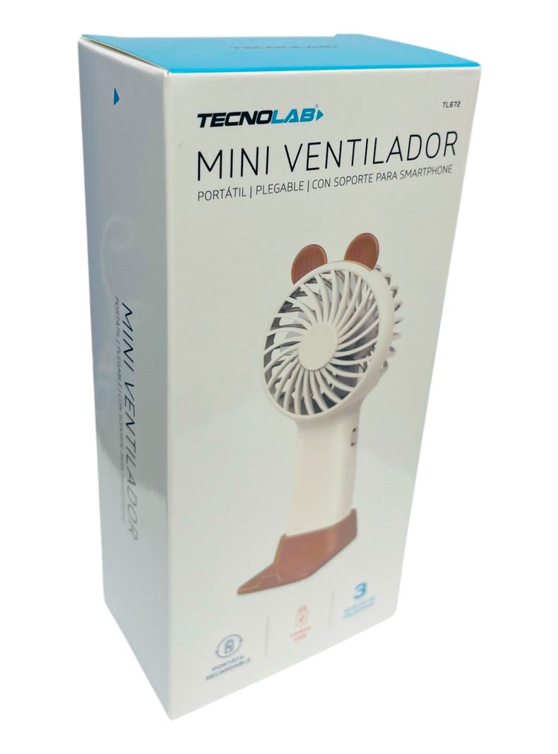 Mini Ventilador Portatil Recargable Tecnolab TL672 Blanco-2