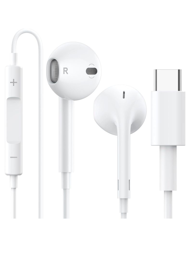 Audifonos Manos Libres USB-C Sin Goma Control Volumen Blanco