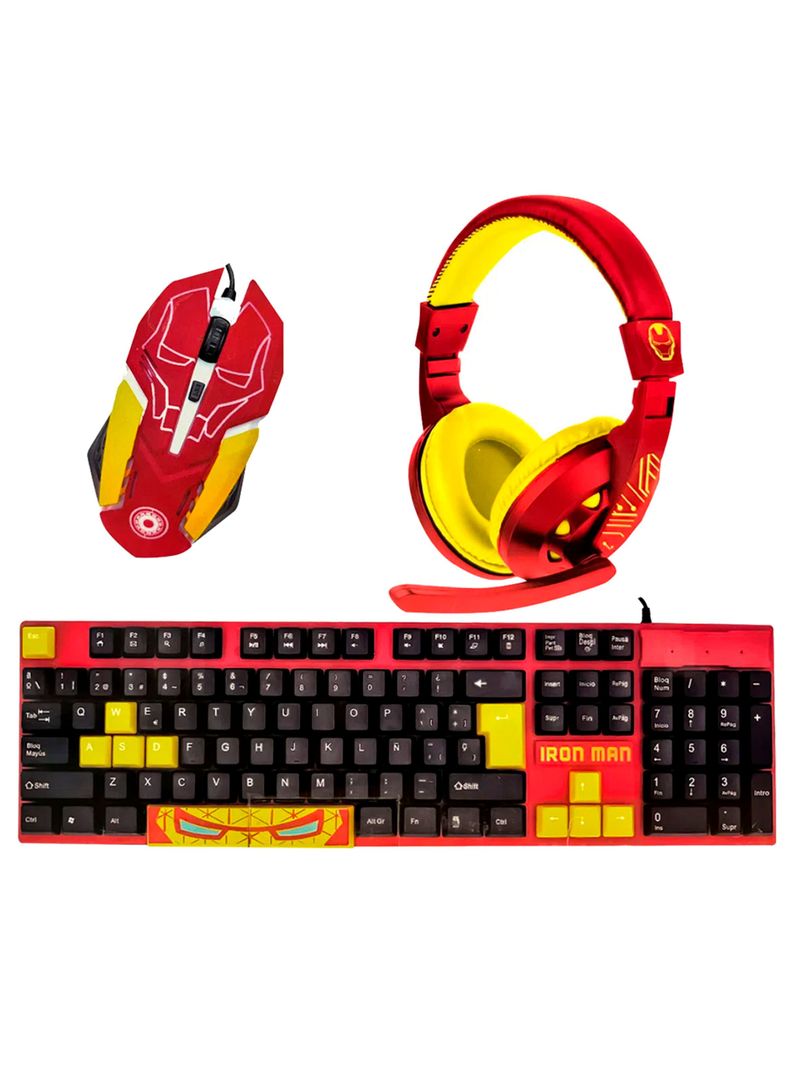 Kit Gamer Marvel Iron Man 3 En 1 Teclado Audifonos Mouse-0