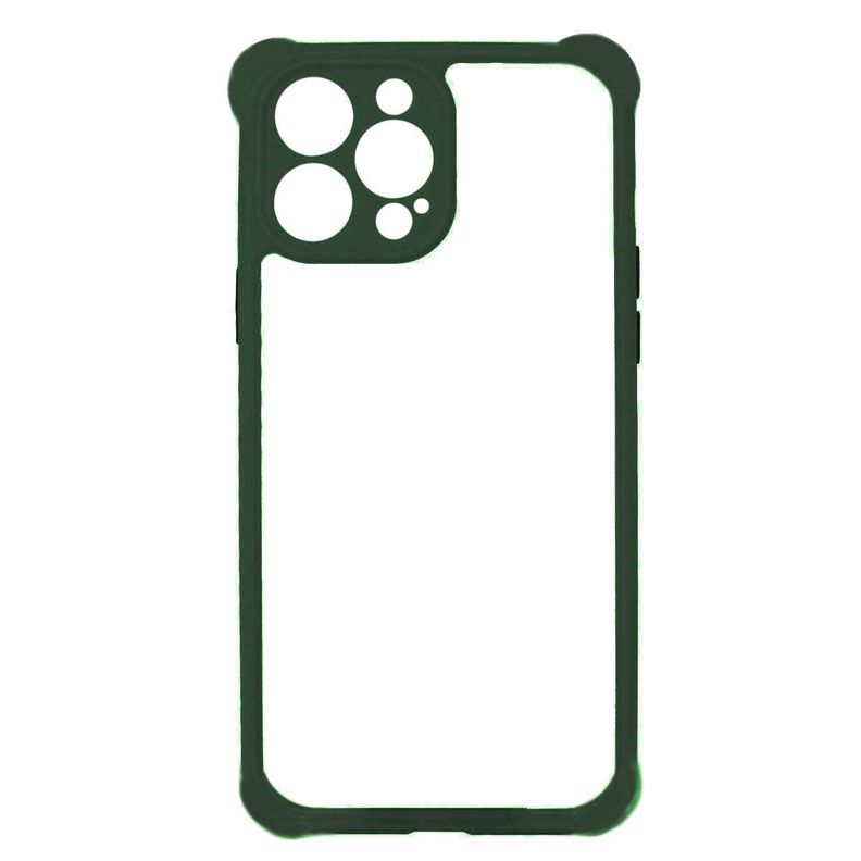 Carcasa Para iPhone 13 Transparente Borde Verde Oscuro Con Protección de Cámara-0
