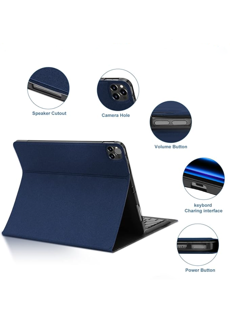 Funda Con Teclado Español Para iPad 12.9 Con Ranura Azul-2