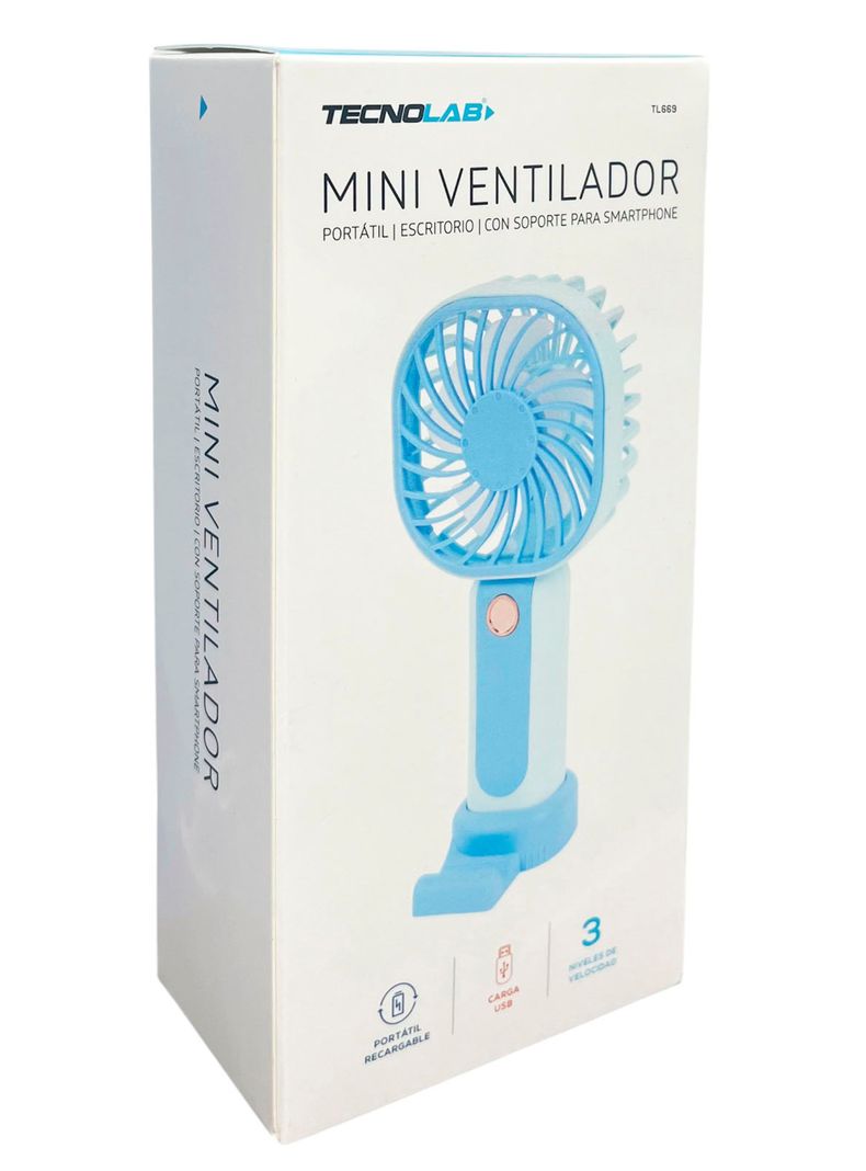 Mini Ventilador Portátil Recargable Plegable Azul-3