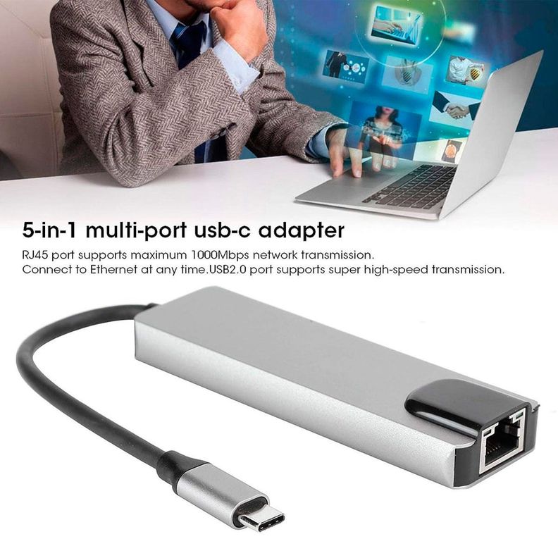 Adaptador Tipo C 5 En 1 Usb-C A Hdtv + Usb3.0 + Pd Support4k-2