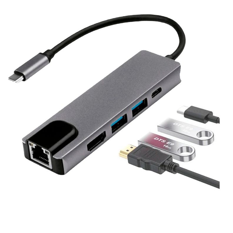 Adaptador Tipo C 5 En 1 Usb-C A Hdtv + Usb3.0 + Pd Support4k-0