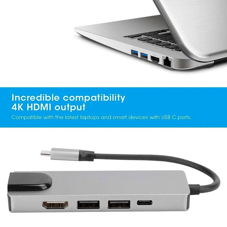 Adaptador Tipo C 5 En 1 Usb-C A Hdtv + Usb3.0 + Pd Support4k-3