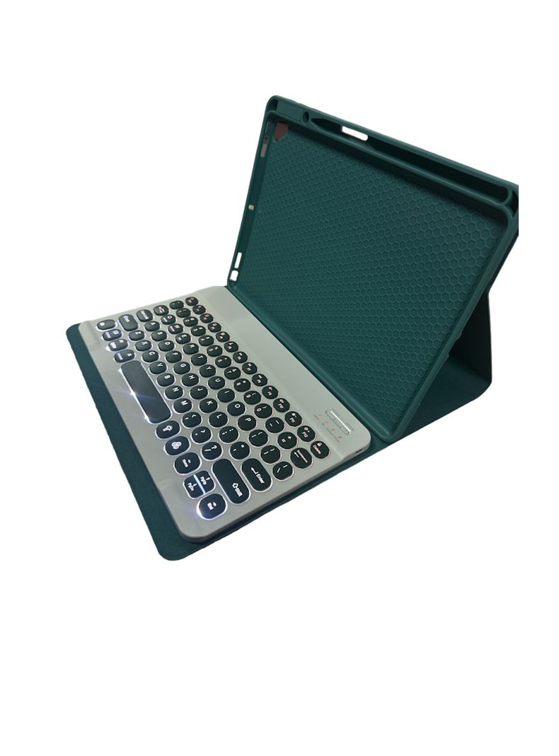 Funda Con Teclado iluminado Ñ Para iPad 10.2 7 8 9na Verde-2