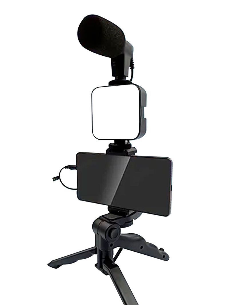 Kit De Grabacion Con Microfono, Iluminacion Y Soporte AY-49 Negro