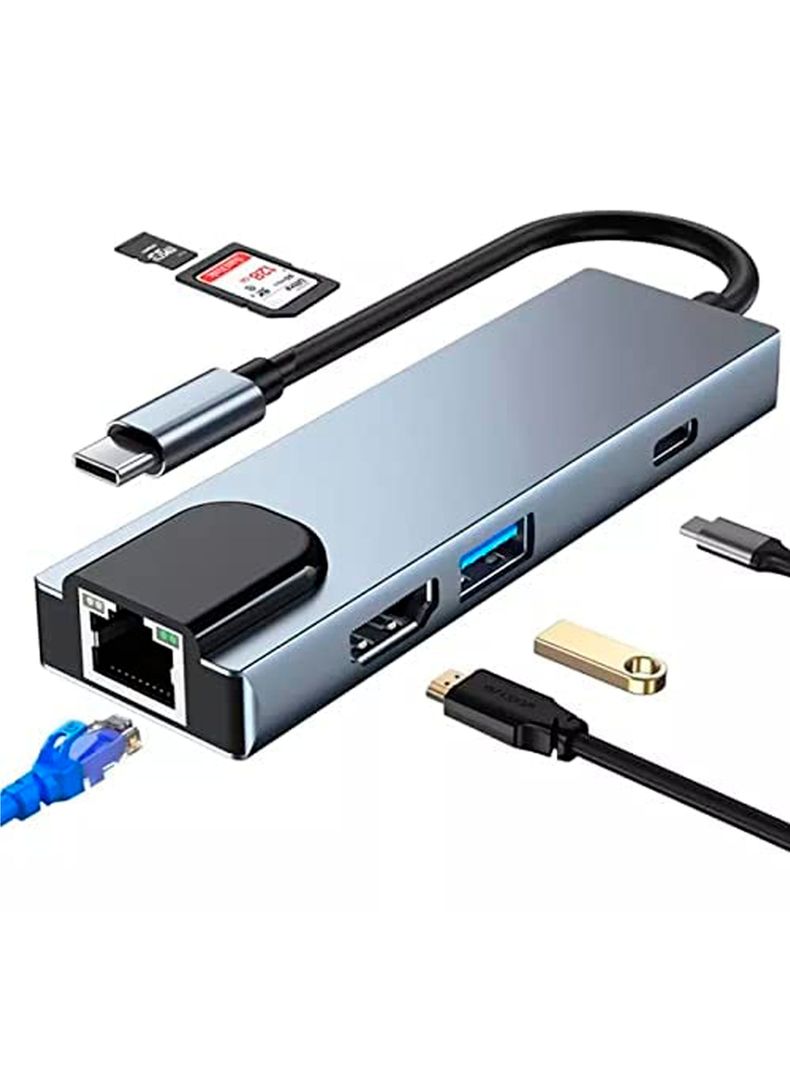 Adaptador Tipo C 6 En 1 HDMI 4k + Usb3.0 + LAN + SD+TF+PD-1