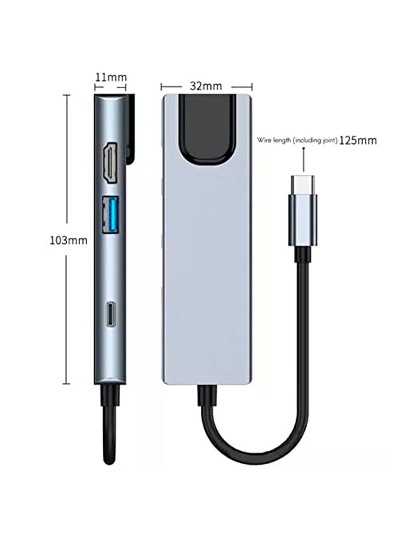 Adaptador Tipo C 6 En 1 HDMI 4k + Usb3.0 + LAN + SD+TF+PD-3