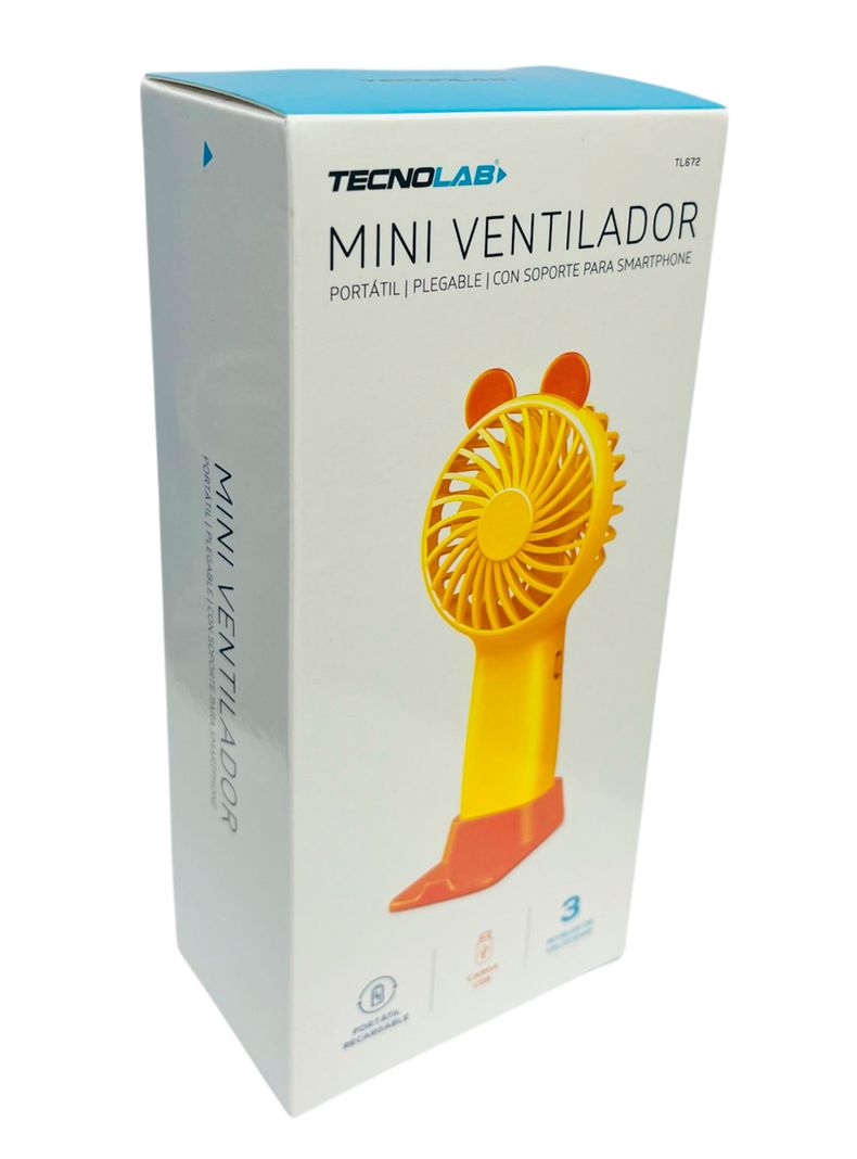 Mini Ventilador Portatil Recargable Tecnolab TL672 Amarillo-2