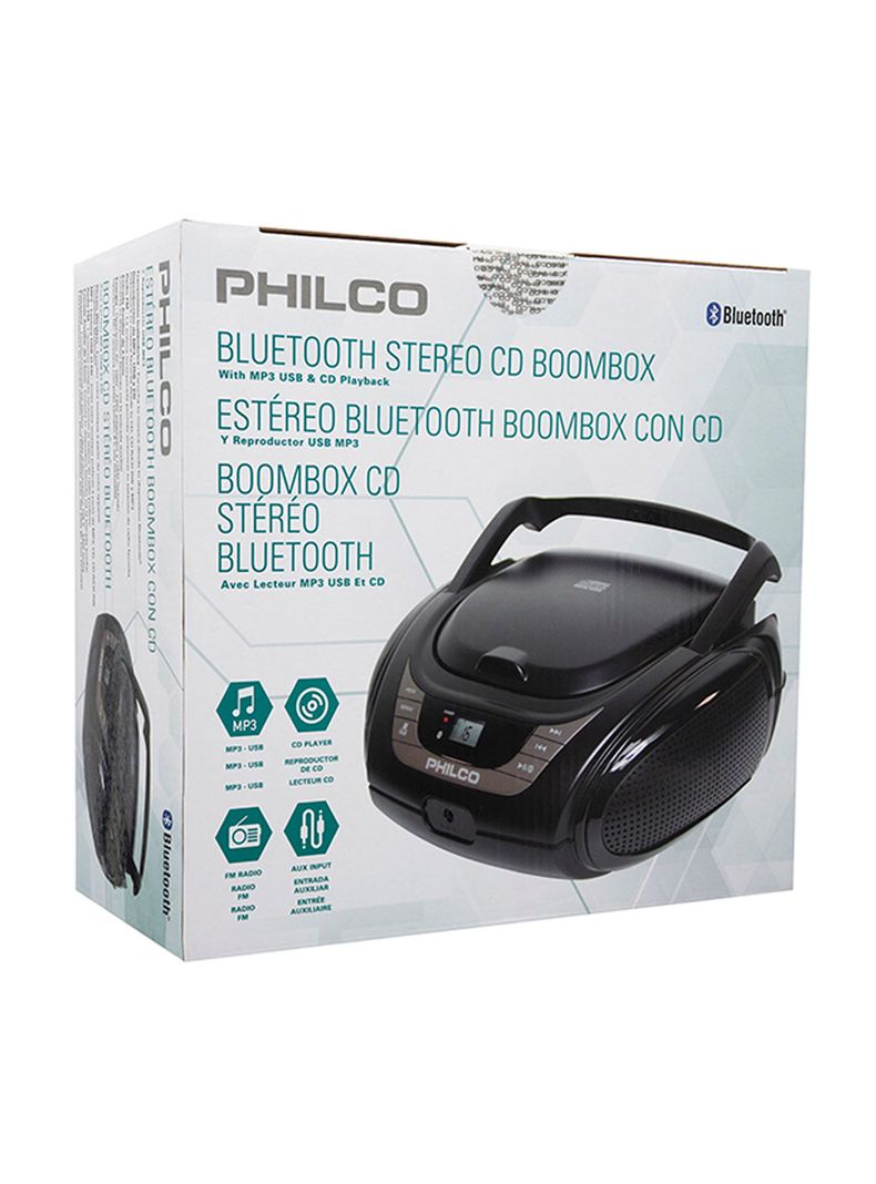 Radio Reproductor Portatil Boombox Bluetooth CD MP3 Negro-3