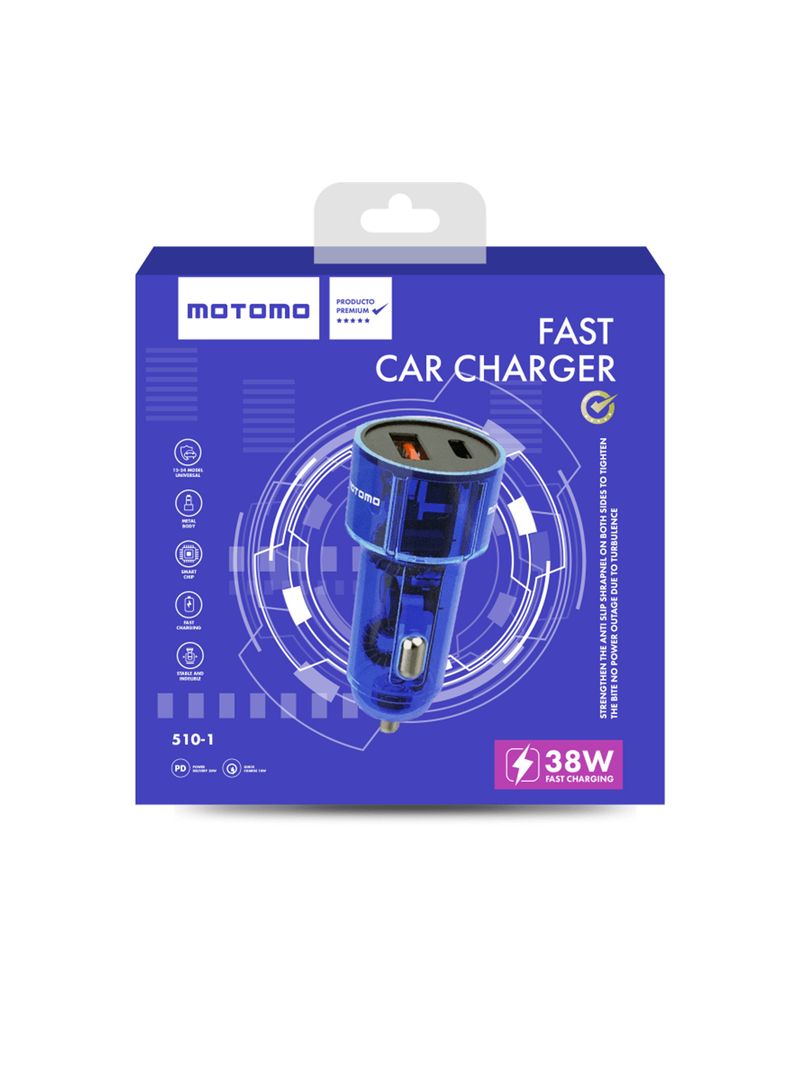 Cargador De Auto Doble Usb Y Typo C Carga Rapida 38w Negro