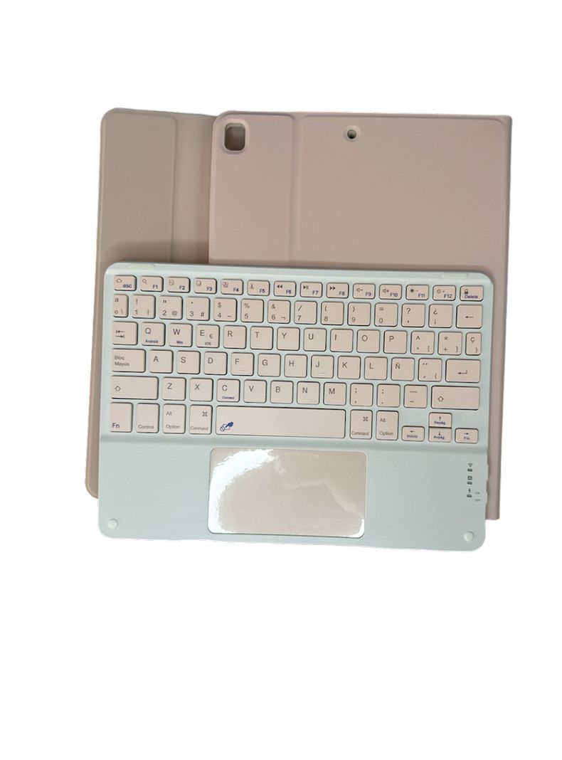Funda Para iPad 10.2 7 8 9na + Teclado Español Touchpad Rosa-0