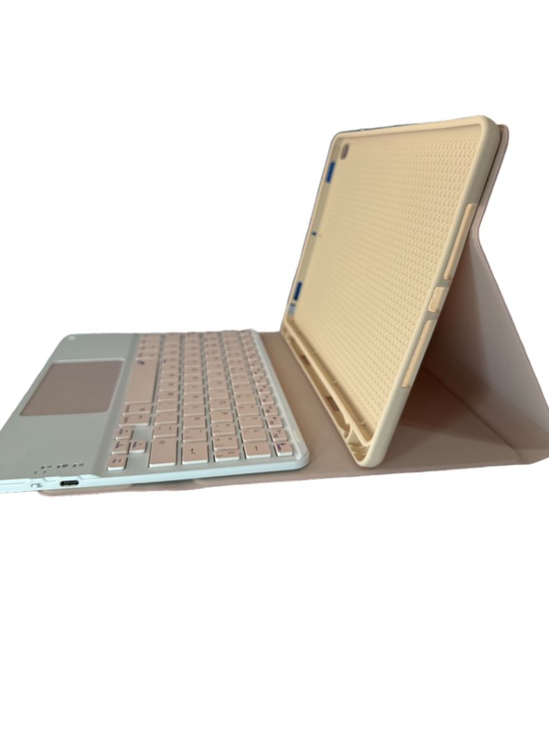 Funda Para iPad 10.2 7 8 9na + Teclado Español Touchpad Rosa-3