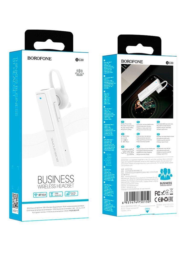 Audifono Bluetooth Manos Libres Mono Headset BC30 Blanco-2