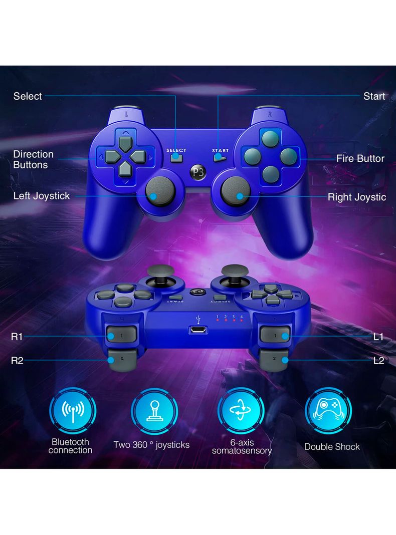 Control Joystick Inalámbrico Para PS3 Azul-2