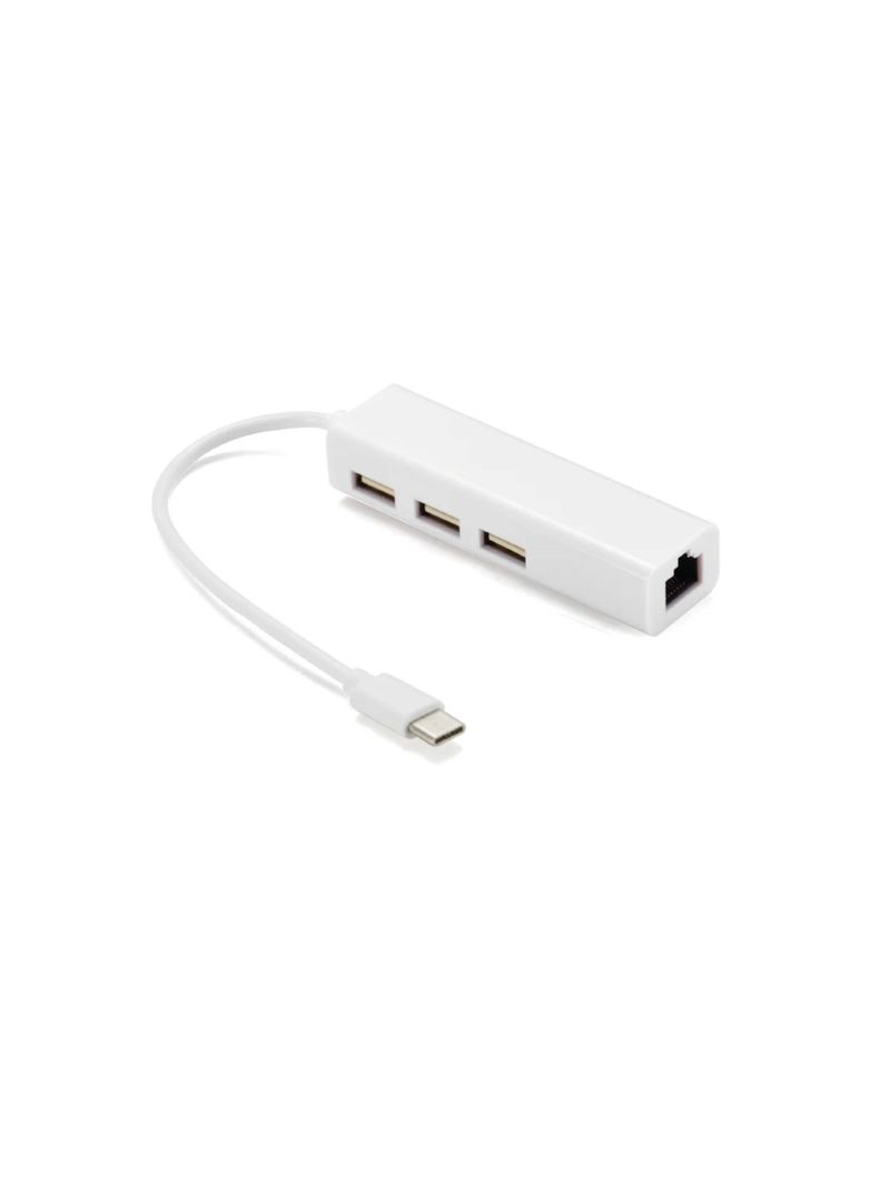 Adaptador USB-C Con Hub 3 Puerto Ethernet RJ45 Blanco