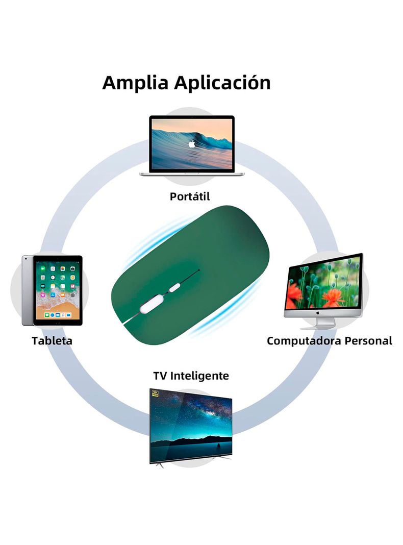 Mouse Inalambrico Recargable Bluetooth Receptor USB Verde-2