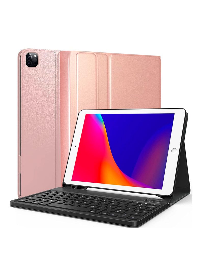 Funda Con Teclado Español Para iPad 12.9 Con Ranura Rosado-0