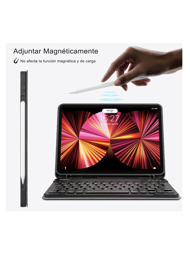 Funda Con Teclado Español Para iPad 12.9 Con Ranura Rosado-2