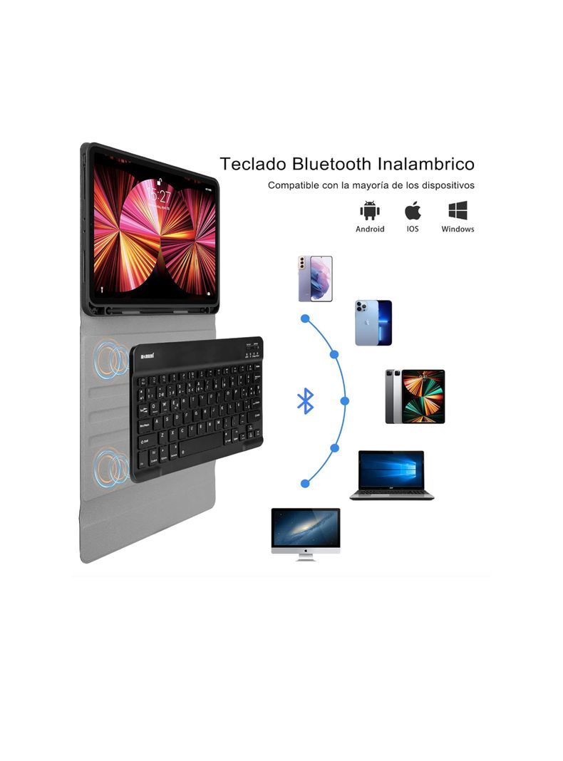 Funda Con Teclado Español Para iPad 12.9 Con Ranura Rosado-4