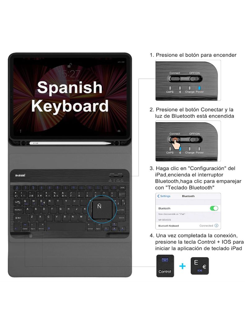 Funda Con Teclado Español Para iPad 12.9 Con Ranura Rosado-5
