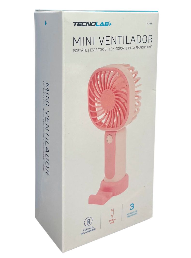 Mini Ventilador Portatil Recargable Tecnolab T69 Rosado-3