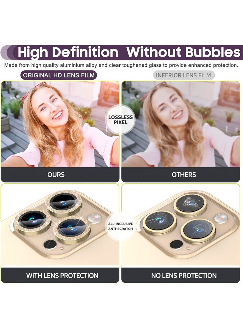 Protector De Lente De Camara Para En iPhone 15 15 Plus Brillo Dorado-3