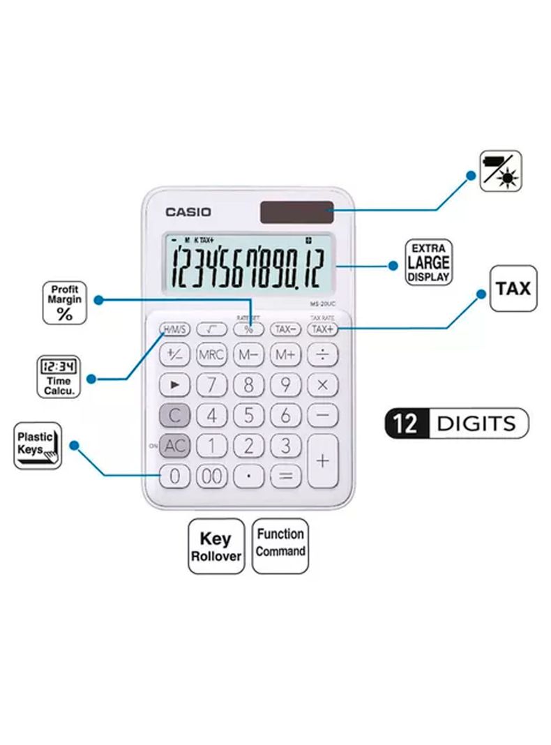 Calculadora Portatil Con Panel Solar 12 Digitos MS-20UC-RD-2