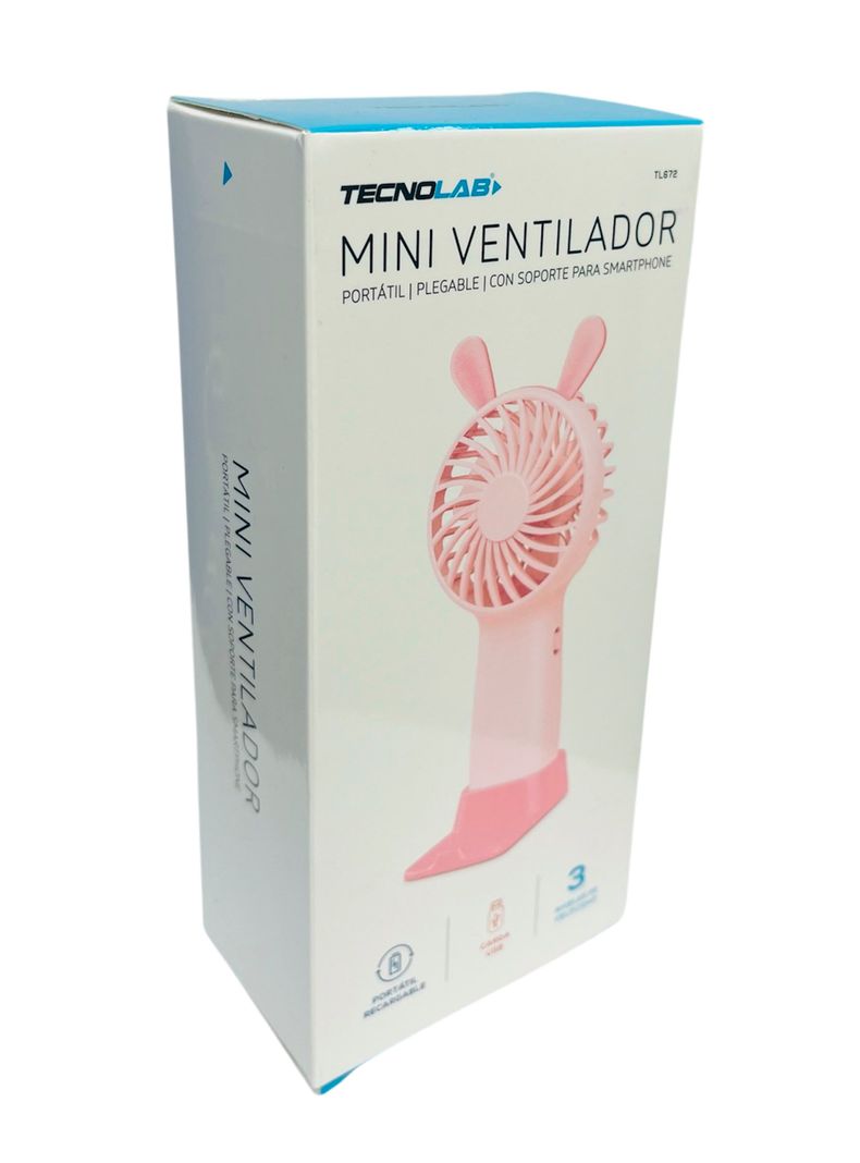 Mini Ventilador Portatil Recargable Tecnolab TL672 Rosado-2