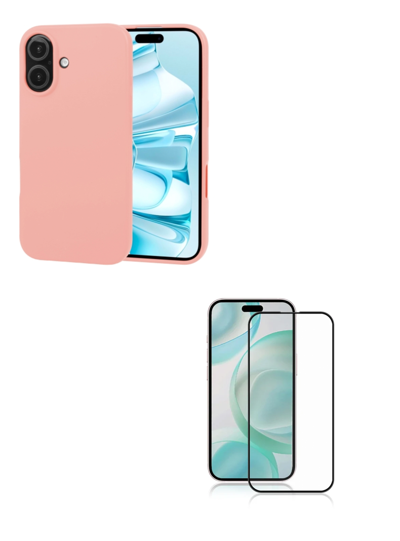 Carcasa Lamina Vidrio Para iPhone 16 Azul Rosado-0