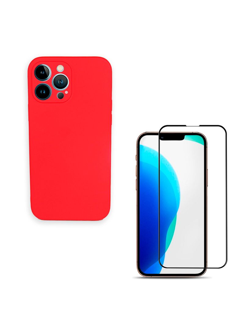 Carcasa Funda Lamina Vidrio Para iPhone 13 Pro Max Rojo-2