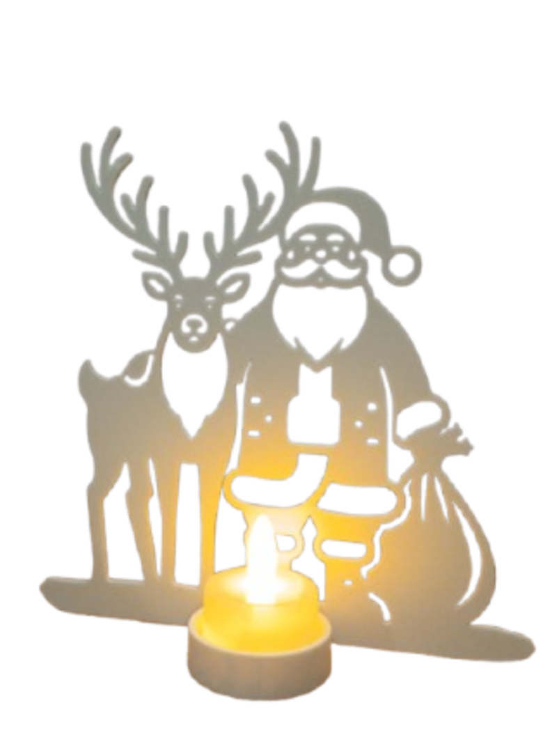 Portavelas LED- Papá Noel y Reno