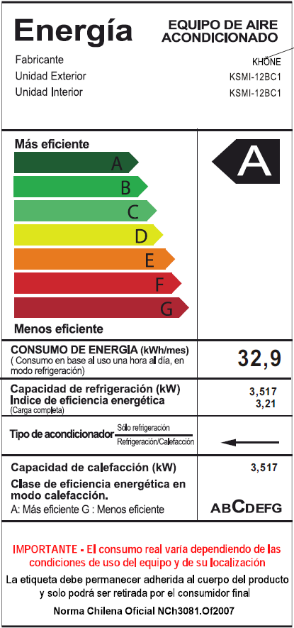AIRE ACONDICIONADO SPLIT 12000 BTU INVERTER KHONE-3