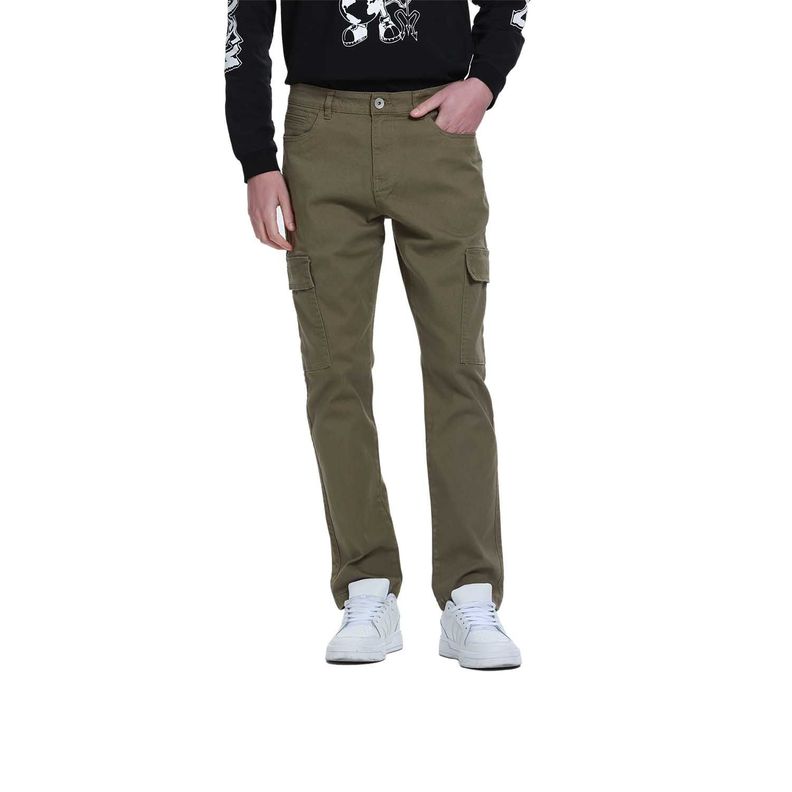 Jeans Hombre Slim Cargo Color Verde Militar-0