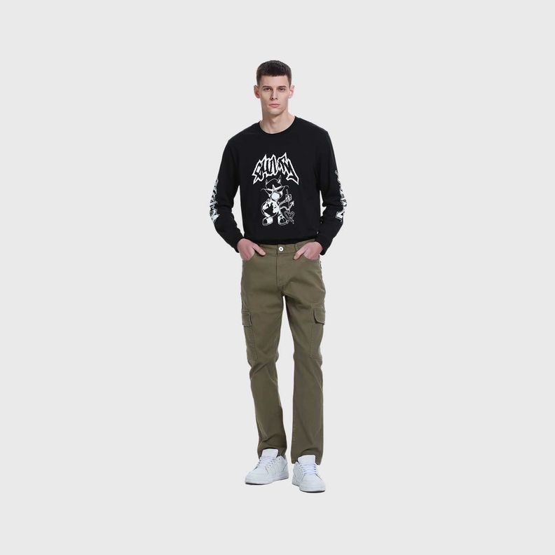 Jeans Hombre Slim Cargo Color Verde Militar-3