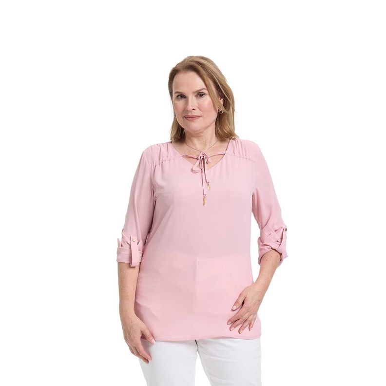 Blusa Mujer Crep Lisa Estmpada Palo Rosa Fashion's Park-0