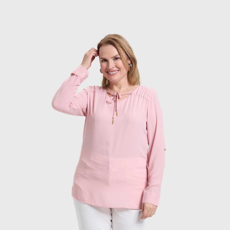 Blusa Mujer Crep Lisa Estmpada Palo Rosa Fashion's Park-1