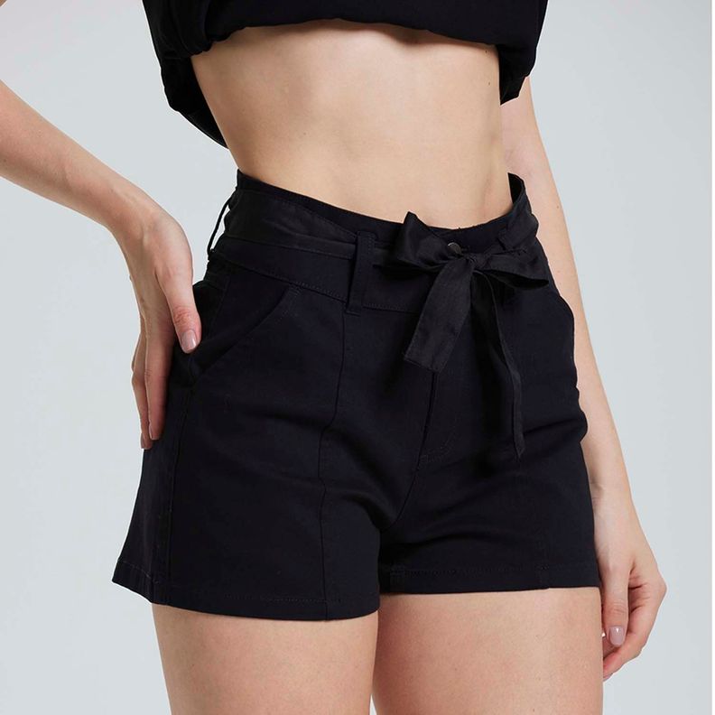 Short Con Cinturón De Tela Negro Mujer Fashion'S Park-0