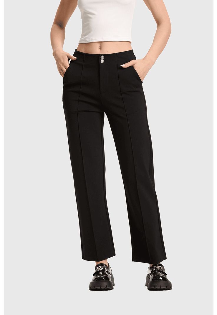 Pantalón Mujer 2 Botones Negro