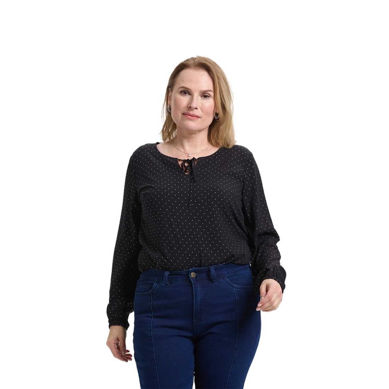 Blusa Mujer Media Pata Abotonada Negro Fashion's Park-0