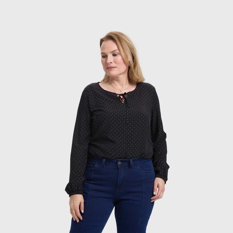 Blusa Mujer Media Pata Abotonada Negro Fashion's Park-1